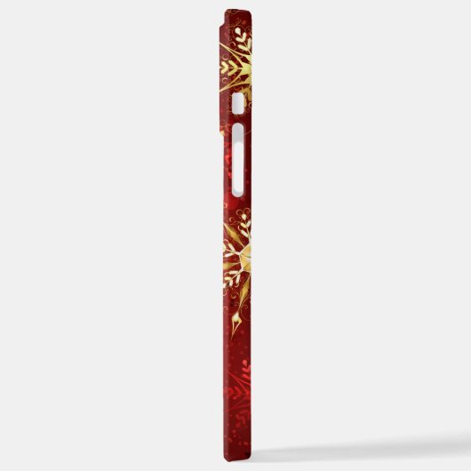 Coque iPhone 12 Pro Max Noël Golden Snowflakes sur Arrière - plan rouge (Côté gauche)