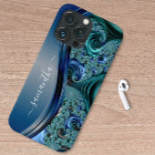 Coque iPhone 12 Pro Max Nom manuscrit bleu fractal moderne