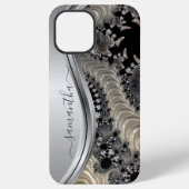 Coque iPhone 12 Pro Max Nom manuscrit Fractal Argent Or moderne (Verso)