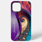 Coque iPhone 12 Pro Max Nom manuscrit violet fractal moderne (Verso)