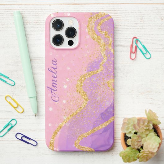Coque iPhone 12 Pro Max Nom monogrammé pailleté élégant (Sur le bureau)