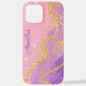 Coque iPhone 12 Pro Max Nom monogrammé pailleté élégant (Verso)