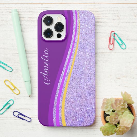 Coque iPhone 12 Pro Max Nom monogrammé pailleté élégant (Sur le bureau)