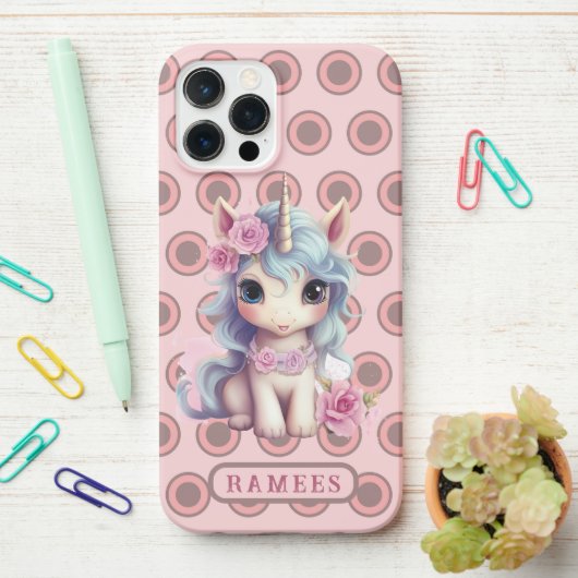 Coque iPhone 12 Pro Max Nom personnalisé Fairy Baby Unicorn Sparkling (Sur le bureau)