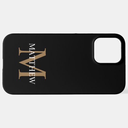 Coque iPhone 12 Pro Max Nom personnalisé Monogramme noir (Retour horizontal)