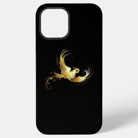 Coque iPhone 12 Pro Max Oiseau doré sur fond noir (Verso)