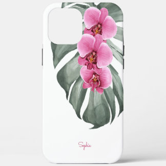 Coque iPhone 12 Pro Max Orchidées roses chaudes Flore tropicale avec votre