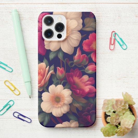 Coque iPhone 12 Pro Max Papier peint à motifs floraux (Sur le bureau)