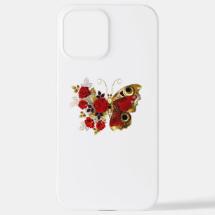 Coque iPhone 12 Pro Max Papillon de fleurs rouges aux roses rouges