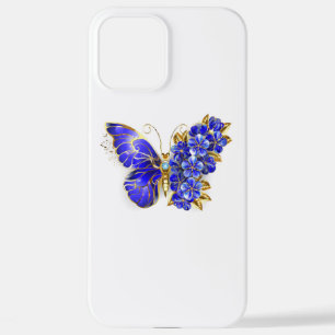 Coque iPhone 12 Pro Max Papillon saphir à fleurs