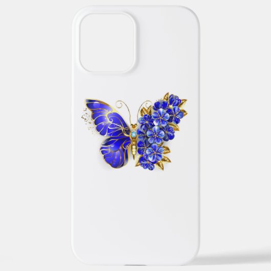 Coque iPhone 12 Pro Max Papillon Saphir Fleur (Verso)