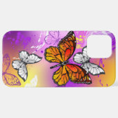Coque iPhone 12 Pro Max Papillons Monarque sur Arrière - plan pourpre (Retour horizontal)