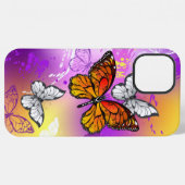 Coque iPhone 12 Pro Max Papillons monarques sur fond violet (Verso Horizontal)