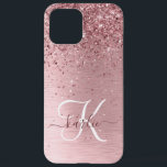 Coque iPhone 12 Pro Max Parties scintillant en métal brossé rose pâle Nom<br><div class="desc">Personnalisez facilement ce design branché de boîtier de téléphone chic avec une jolie parties scintillant brillante rose vif sur un arrière - plan métallique brossé rose vif.</div>