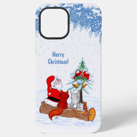 Coque iPhone 12 Pro Max Père Noël avec Renard de lapin et écureuil (Verso)