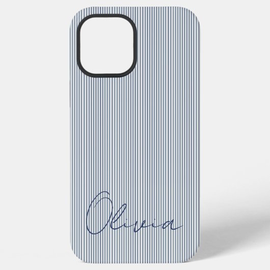 Coque iPhone 12 Pro Max Personalized Striped Blue Tones Minimalist Chic (Verso)