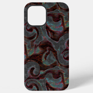 Coque iPhone 12 Pro Max Pièces en spirale sculptées de couleur foncée et t