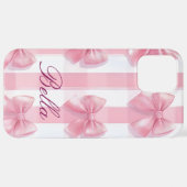 Coque iPhone 12 Pro Max Pink Striped Bow Coquette Aesthetic Cute Girly (Retour horizontal)