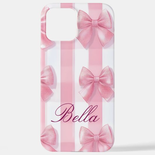 Coque iPhone 12 Pro Max Pink Striped Bow Coquette Aesthetic Cute Girly (Verso)