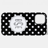 Coque iPhone 12 Pro Max Points noirs et blancs avec monogramme (Verso Horizontal)