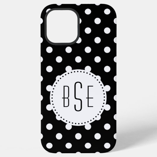Coque iPhone 12 Pro Max Points noirs et blancs avec monogramme (Verso)