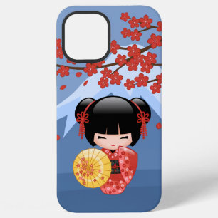 Coque iPhone 12 Pro Max Poupée Kokeshi Sakura Rouge - Jolie Fille Geisha