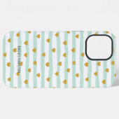 Coque iPhone 12 Pro Max Rayures vertes et blanches Cœurs dorés Nom personn (Verso Horizontal)