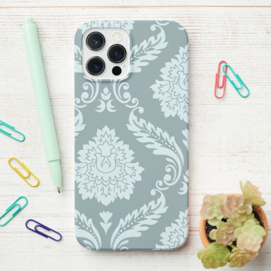 Coque iPhone 12 Pro Max Rococo Damask Art I Duck Egg Blue+Teal (Sur le bureau)