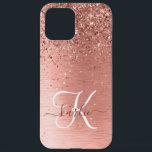 Coque iPhone 12 Pro Max Rose Gold brossé Parties scintillant métallique No<br><div class="desc">Personnalisez facilement ce design branché de boîtier de téléphone chic avec une jolie parties scintillant brillante en or rose sur un arrière - plan métallique brossé en or rose.</div>