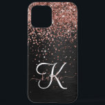 Coque iPhone 12 Pro Max Rose personnalisé Parties scintillant or noir Étin<br><div class="desc">Personnalisez facilement ce design élégant et branché d'étui téléphonique avec une jolie parties scintillant brillante en or rose sur un arrière - plan métallique brossé noir.</div>