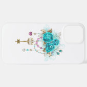 Coque iPhone 12 Pro Max Roses turquoise avec touches (Retour horizontal)