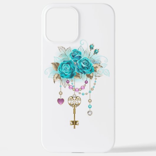Coque iPhone 12 Pro Max Roses turquoise avec touches (Verso)