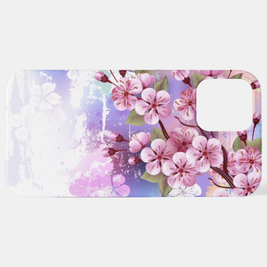 Coque iPhone 12 Pro Max Sakura rose sur la peinture Arrière - plan (Retour horizontal)