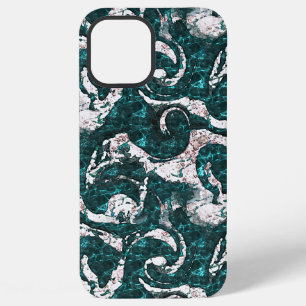 Coque iPhone 12 Pro Max Texture de taches blanches mélangées à l'aquamarin