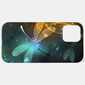 Coque iPhone 12 Pro Max Vol de libellule verte lumineuse (Retour horizontal)
