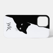 Coque iPhone 12 Pro Monogramme de chat noir rusé (Verso Horizontal)