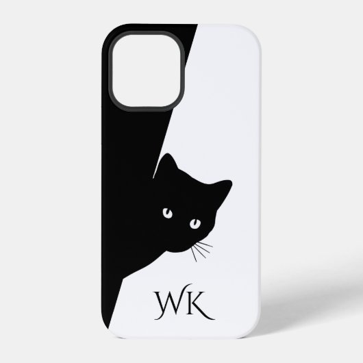 Coque iPhone 12 Pro Monogramme de chat noir rusé (Verso)