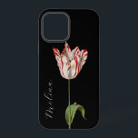 Coque iPhone 12 Pro Moody Floral Chic Flower Vintage<br><div class="desc">Customisez simplement ce coque iphone stupéfiant. Illustration florale antique sur un arrière - plan noir. Les champs de texte modèles sont préconçus pour vous permettre de personnaliser facilement. Fleur classique,  tulipe élégante,  élégance moderne. Conception d'antiquités pour les temps modernes. suivre @encyclographic</div>