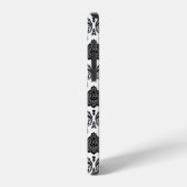 Coque iPhone 12 Pro Motif Damassé Rococo Noir sur Blanc (Côté gauche)