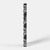Coque iPhone 12 Pro Motif Damassé Rococo Noir sur Gris (Côté droit)