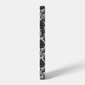 Coque iPhone 12 Pro Motif Damassé Rococo Noir sur Gris (Côté gauche)