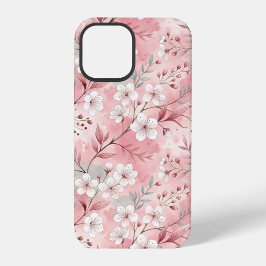 Coque iPhone 12 Pro Motif de fleurs Sakura rose (Verso)