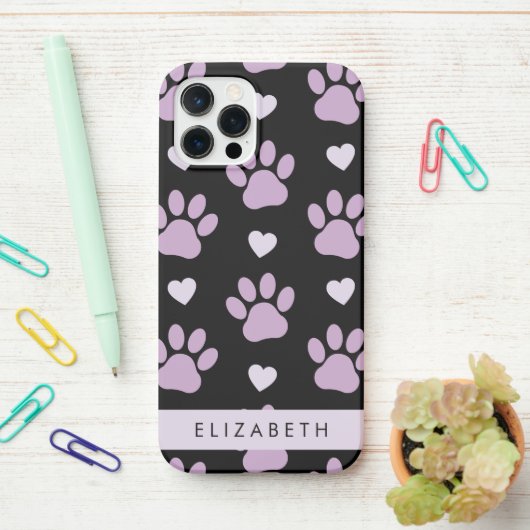 Coque iPhone 12 Pro Motif De Pâtes, Pâtes Lilac, Coeurs, Votre Nom (Sur le bureau)