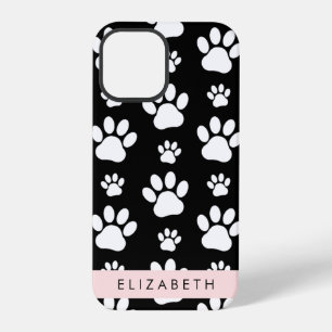 Coque iPhone 12 Pro Motif de patte, Pattes de chien, Noir et Blanc, Vo