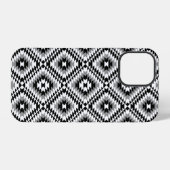 Coque iPhone 12 Pro Motif de symboles BW+gris Aztec stylisé (Verso Horizontal)