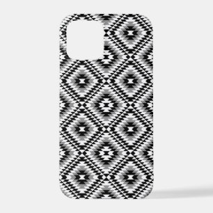 Coque iPhone 12 Pro Motif de symboles BW+gris Aztec stylisé