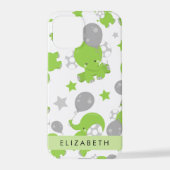 Coque iPhone 12 Pro Motif Des Eléphants Verts, Étoiles, Votre Nom (Verso)