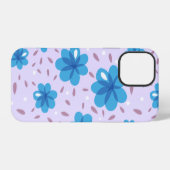 Coque iPhone 12 Pro Motif des fleurs bleues douces (Verso Horizontal)