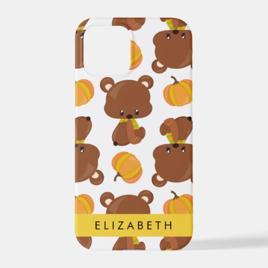 Coque iPhone 12 Pro Motif D'Ours, Mignons Ours, Citrouille, Votre Nom (Verso)