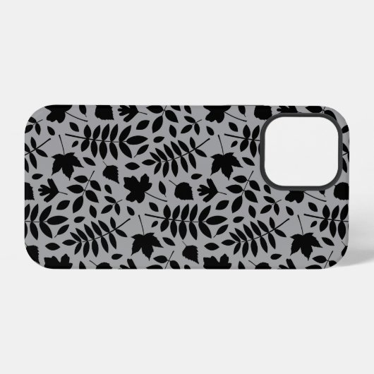 Coque iPhone 12 Pro Motif Feuille tombé noir sur gris (Verso Horizontal)
